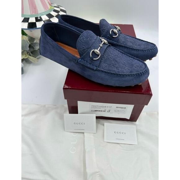 Men\'s Gucci GG embossed suede driver loafers size 10 fits 10.5 US made in Italy main image 13